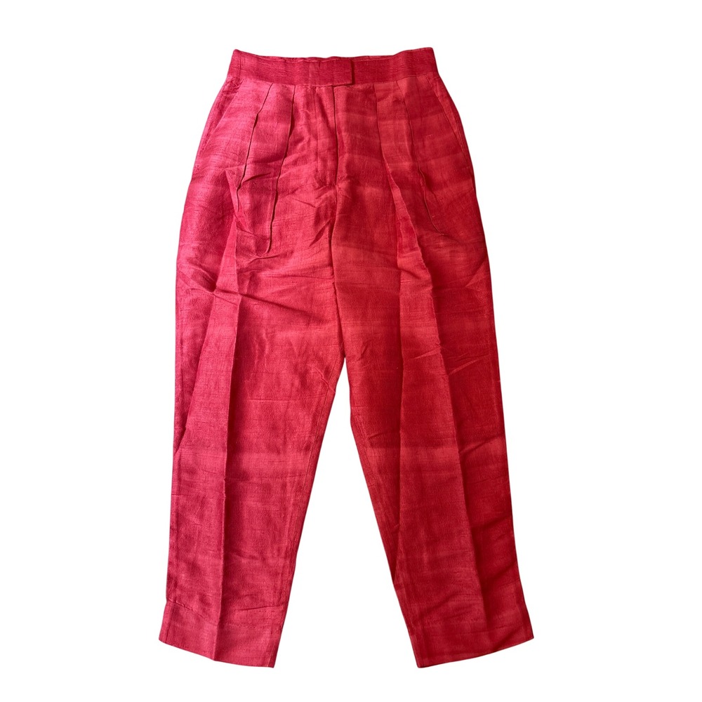 Julia Amory Silk Trousers Women Red High Rise Pleated Vintage Style SIZE Medium